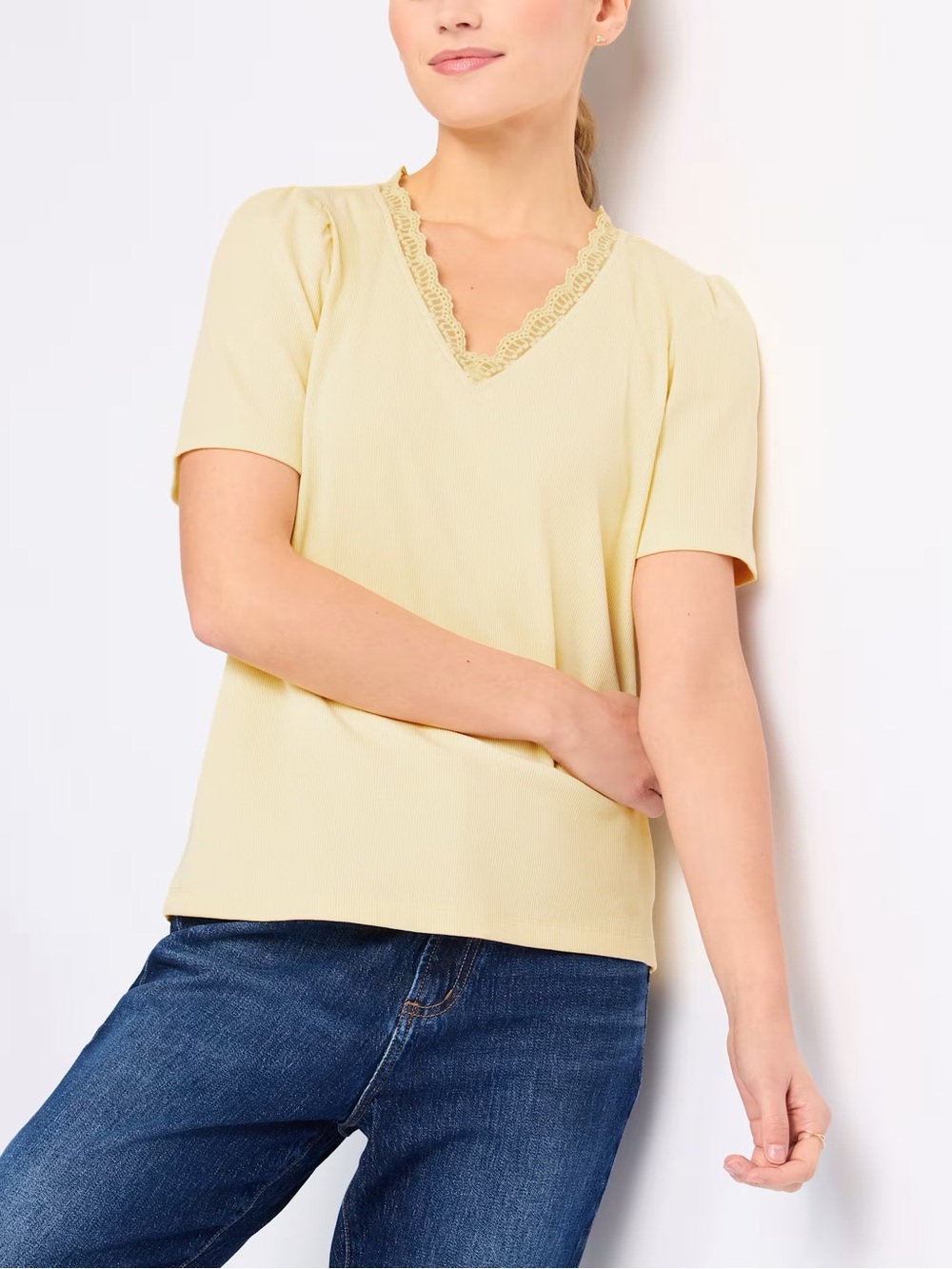 Design history yellow lace trip top